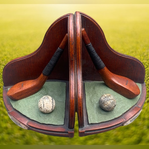 Enesco Other - ENESCO VTG Golf Bookends Sculpture Philp Club Feathery McEwan Club Gutta Ball